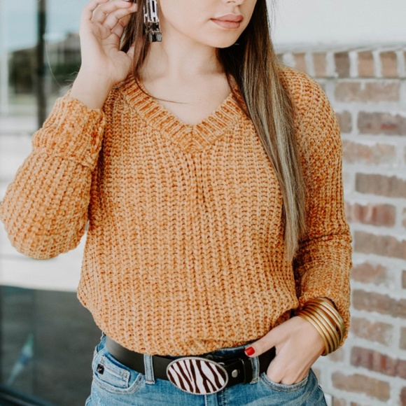 Sweaters - Chenille Mustard Sweater